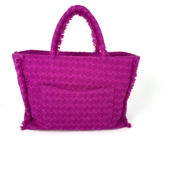 Authentic CHANEL Wool Tweed Giant Logo Purple Pink  Zip Shopping Tote  Bag - Picture 4 of 10